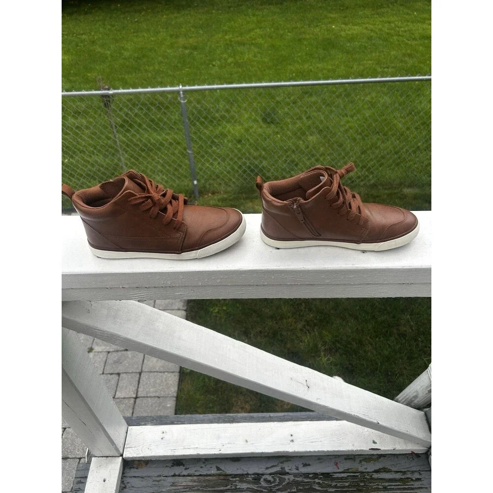 Wonder Nation Kids Size 4 Brown High Top Sneakers Lace Up Side Zip